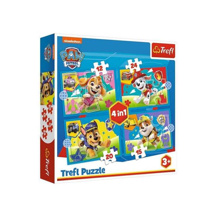 Puzzle 4v1 Štěňata v běhu Tlapková patrola/Paw Patrol 28,5x20,5cm v krabici 28x28x6cm