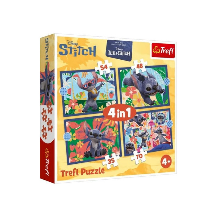 Puzzle 4v1 Lilo&Stitch Dovolená na Havaji 28,5x20,5cm v krabici 28x28x6cm