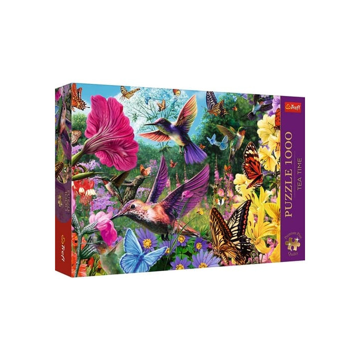 Puzzle Premium Plus - Čajový čas: Zahrada kolibříků 1000 dílků 68,3x48cm v krabici 40x27x6cm