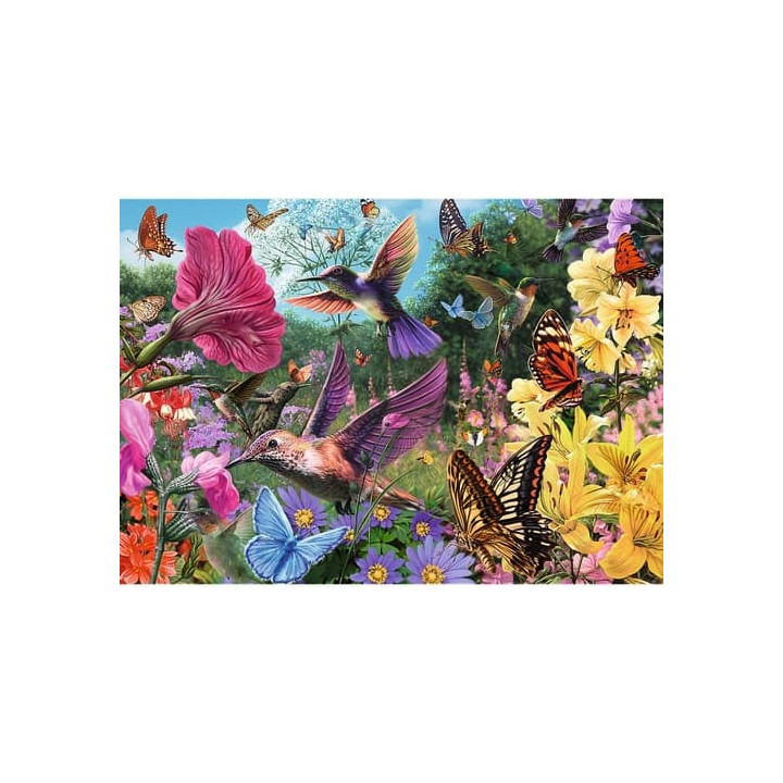 Puzzle Premium Plus - Čajový čas: Zahrada kolibříků 1000 dílků 68,3x48cm v krabici 40x27x6cm