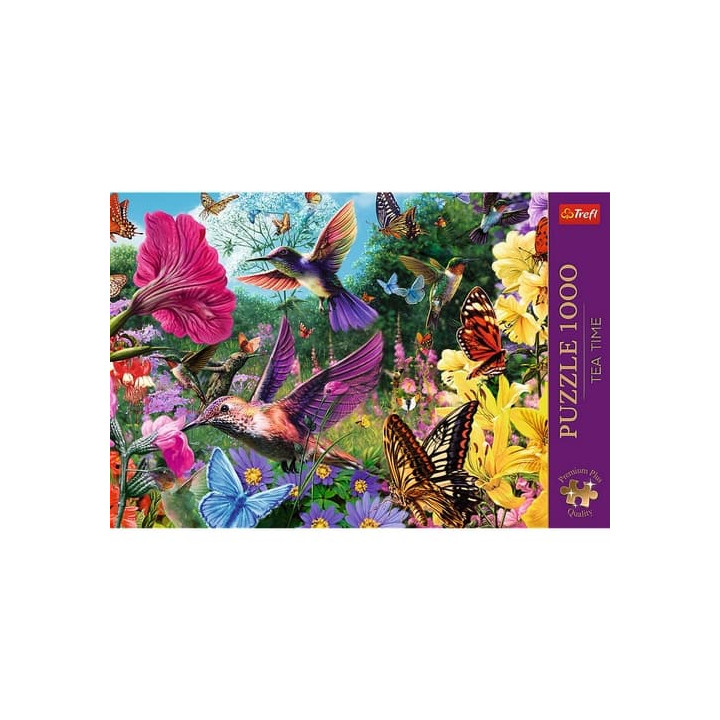 Puzzle Premium Plus - Čajový čas: Zahrada kolibříků 1000 dílků 68,3x48cm v krabici 40x27x6cm
