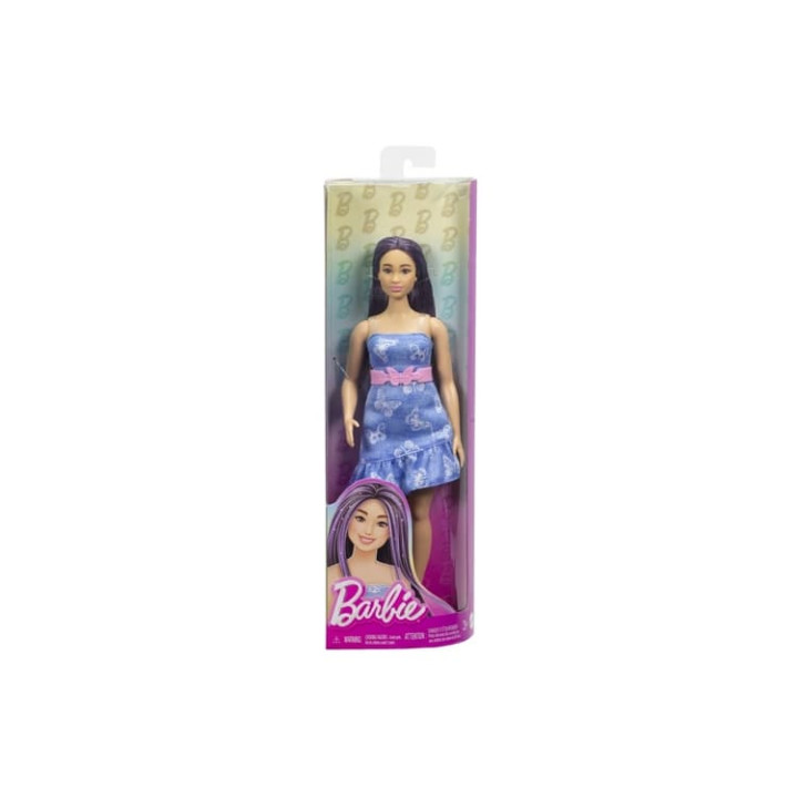 Barbie modelka - modré šaty s motýlem