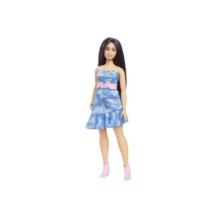 Barbie modelka - modré šaty s motýlem