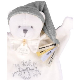 Doudou Dárková sada Plyšový muchláček medvídek s čepičkou šedý 25 cm