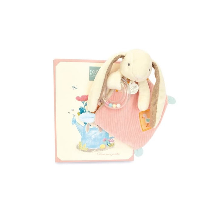 Doudou Dárková sada růžová Králíček Ciboulette s chrastítkem 21 cm