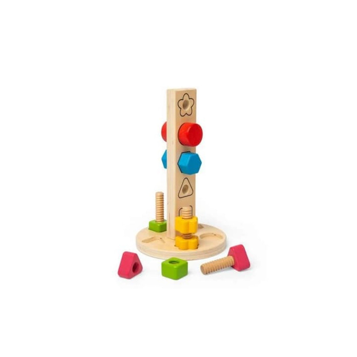 Bigjigs Toys Dřevěná věž s maticemi a šrouby