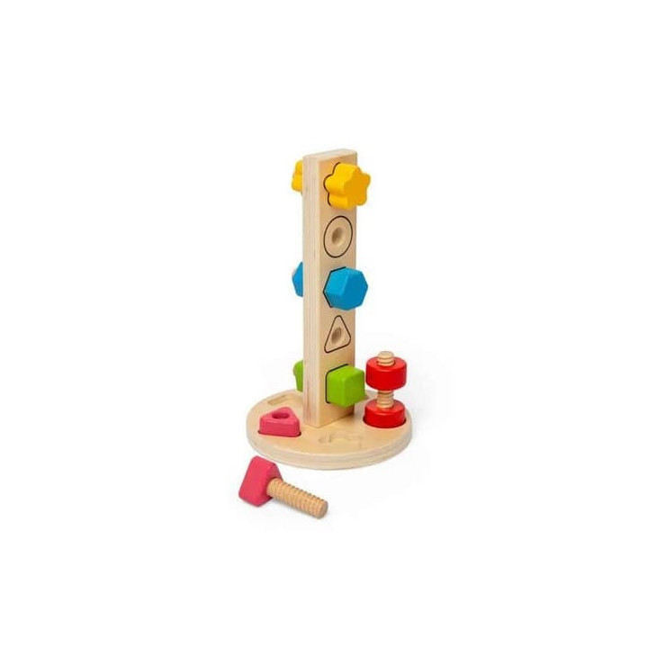 Bigjigs Toys Dřevěná věž s maticemi a šrouby