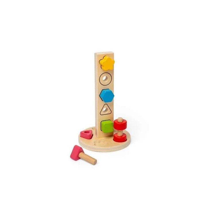 Bigjigs Toys Dřevěná věž s maticemi a šrouby