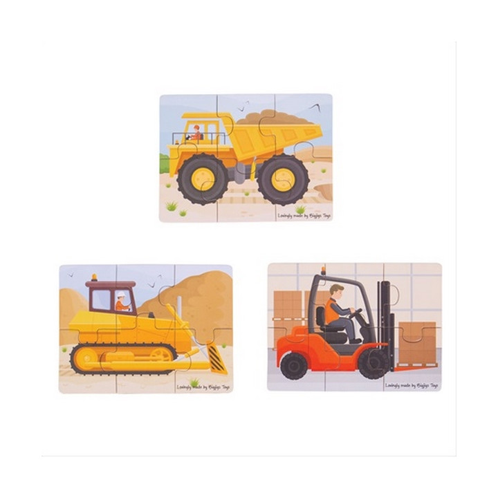 Bigjigs Toys puzzle 3v1 stavební stroje