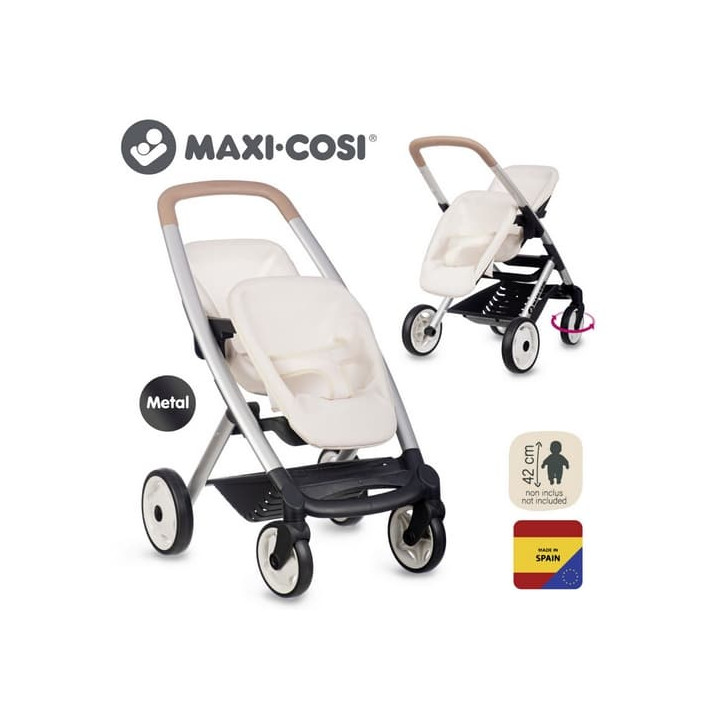 Sportovní kočárek pro panenky dvojčata Maxi Cosi béžový