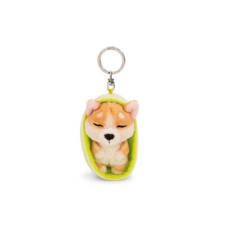 NICI klíčenka spící Pejsek Welsh Corgi 12 cm, světle zelený košík, GREEN