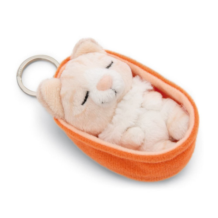 NICI klíčenka spící Kočička béžová 12 cm, oranžový košík, GREEN