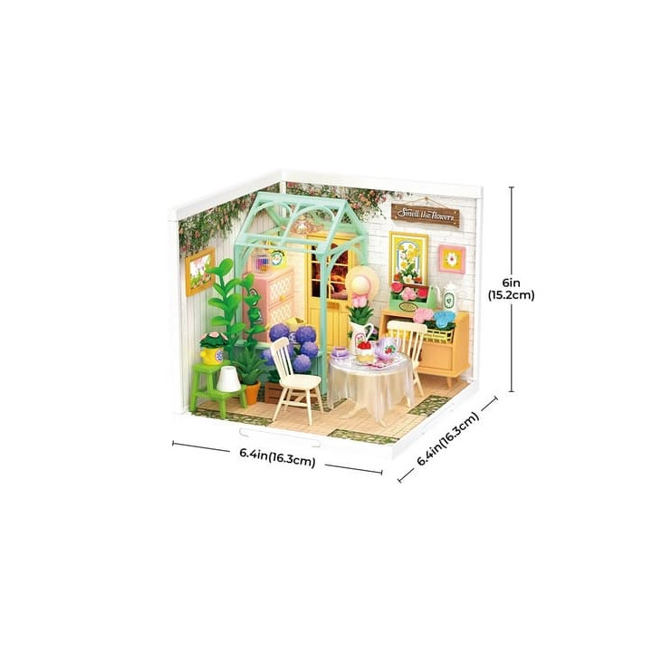 RoboTime Miniatura domečku Posezení s čajem v kvetoucí zahradě