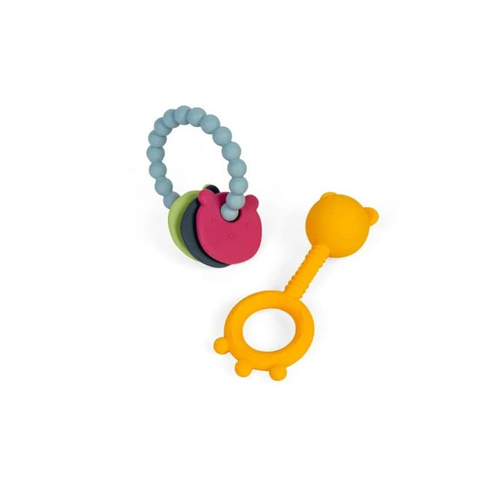 Bigjigs Toys Chrastítko a kousátko 2 v 1 a kousací kroužek Medvídek