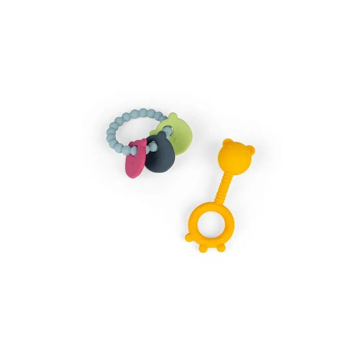 Bigjigs Toys Chrastítko a kousátko 2 v 1 a kousací kroužek Medvídek
