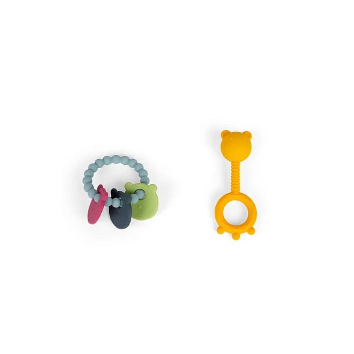 Bigjigs Toys Chrastítko a kousátko 2 v 1 a kousací kroužek Medvídek