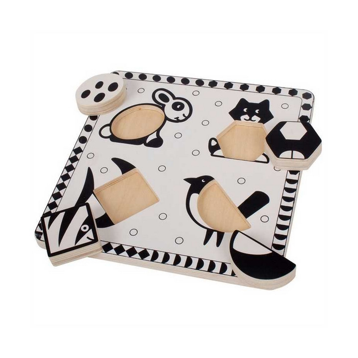 Bigjigs Toys Dřevěné vkládací puzzle černobílé tvary 2