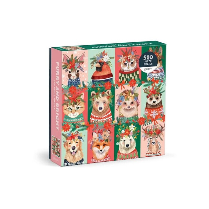 Galison Puzzle Vánoční chlupáči 500 dílků