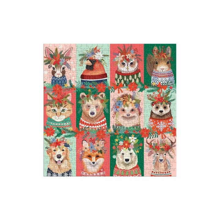 Galison Puzzle Vánoční chlupáči 500 dílků