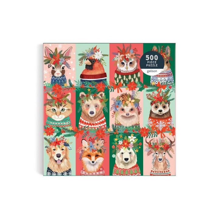 Galison Puzzle Vánoční chlupáči 500 dílků