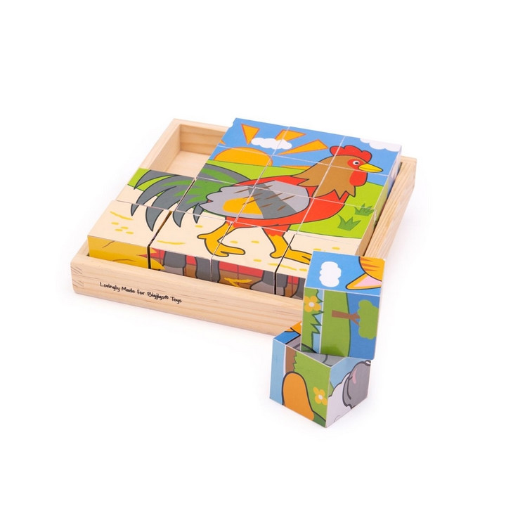 Bigjigs Toys Obrázkové kostky farma 9 kostek
