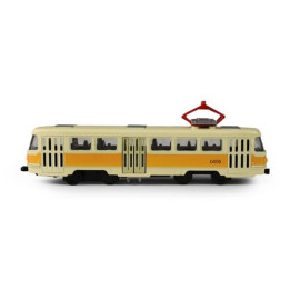 Kovová česká retro tramvaj žlutá 16 cm-otevírací dveře