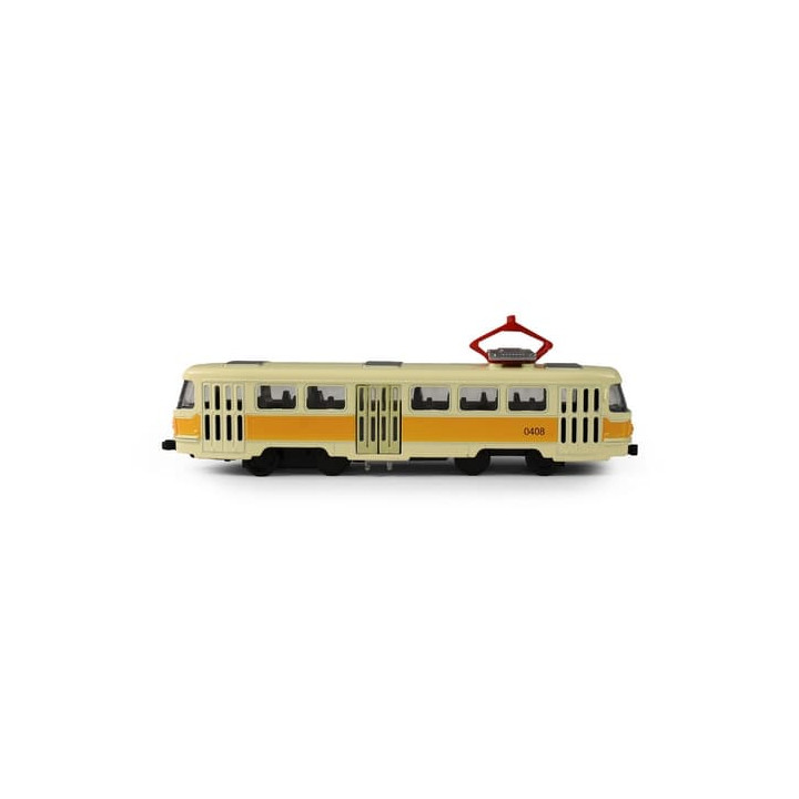Kovová česká retro tramvaj žlutá 16 cm-otevírací dveře
