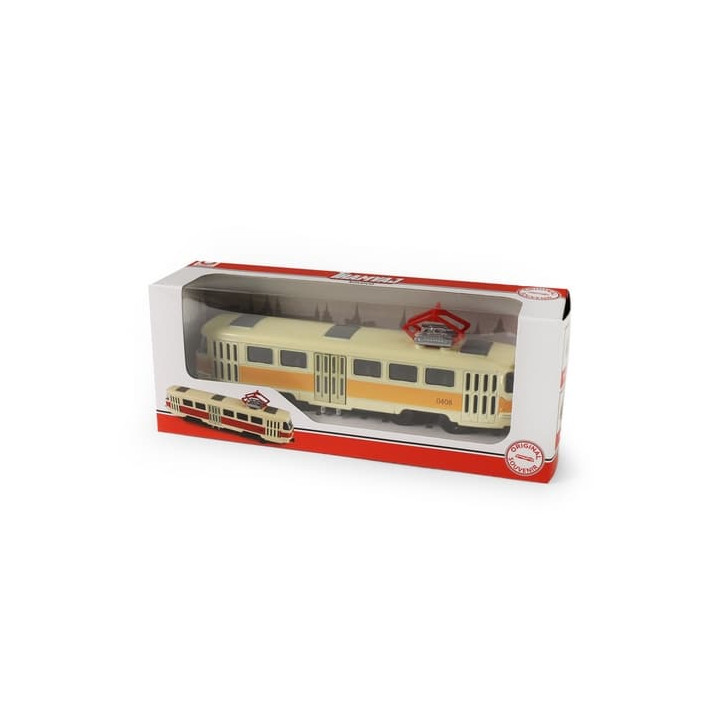 Kovová česká retro tramvaj žlutá 16 cm-otevírací dveře