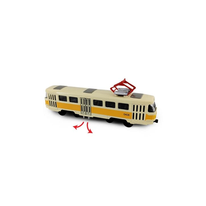 Kovová česká retro tramvaj žlutá 16 cm-otevírací dveře