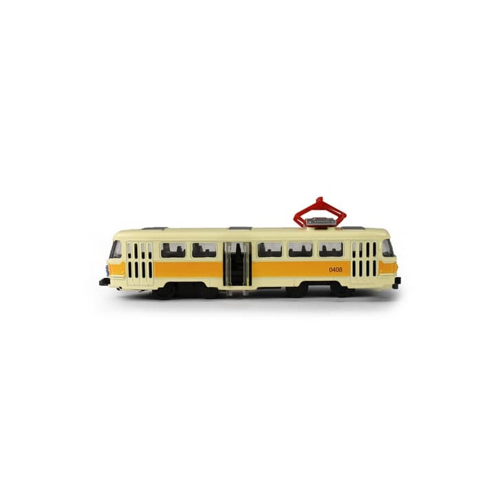 Kovová česká retro tramvaj žlutá 16 cm-otevírací dveře