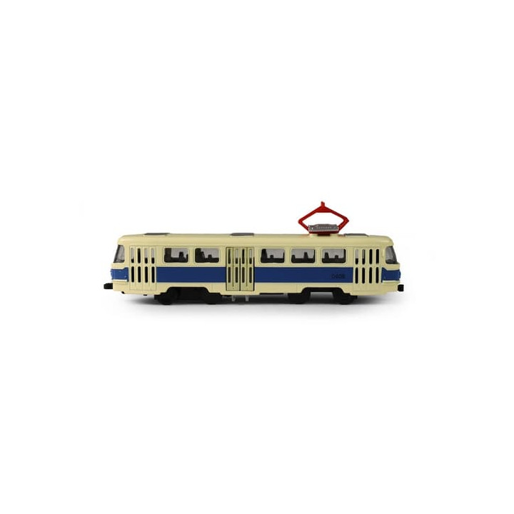 Kovová česká retro tramvaj modrá 16 cm-otevírací dveře