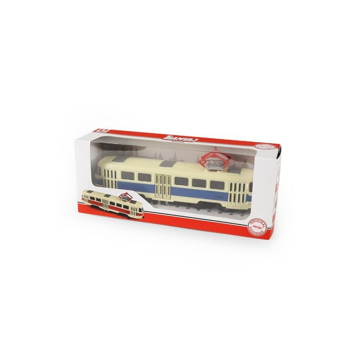 Kovová česká retro tramvaj modrá 16 cm-otevírací dveře