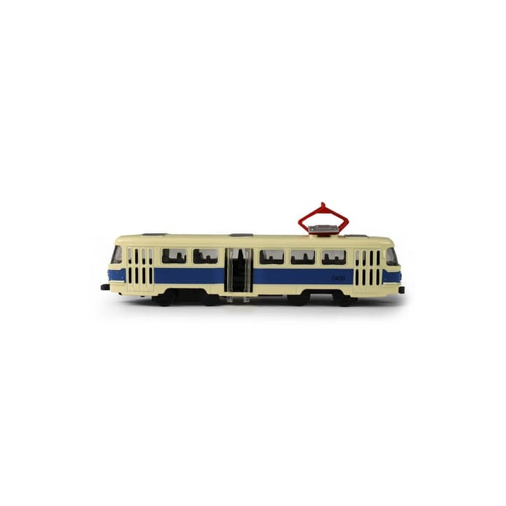 Kovová česká retro tramvaj modrá 16 cm-otevírací dveře