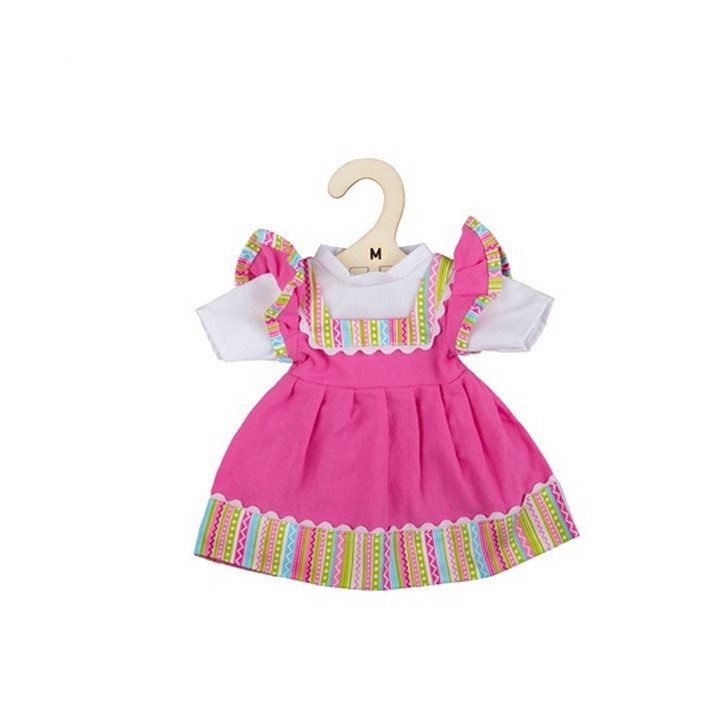 Bigjigs Toys Růžové šaty s pruhovaným lemováním pro panenku 34 cm
