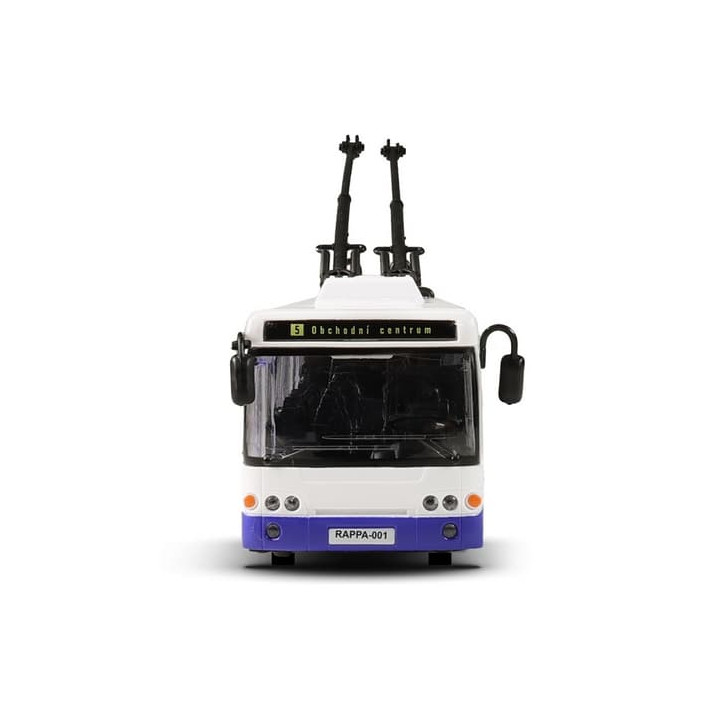 Trolejbus který hlásí zastávky česky 28 cm modrý
