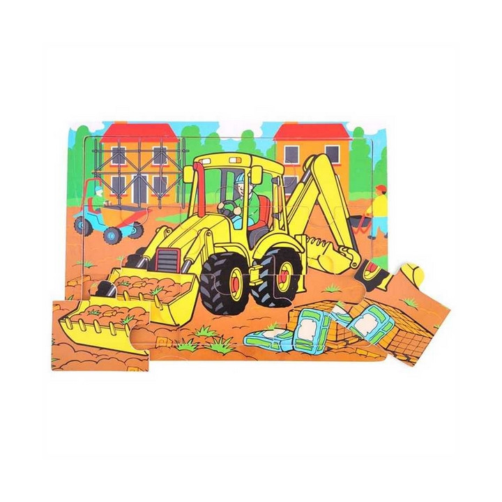 Bigjigs Toys Dřevěné puzzle bagr 9 dílků