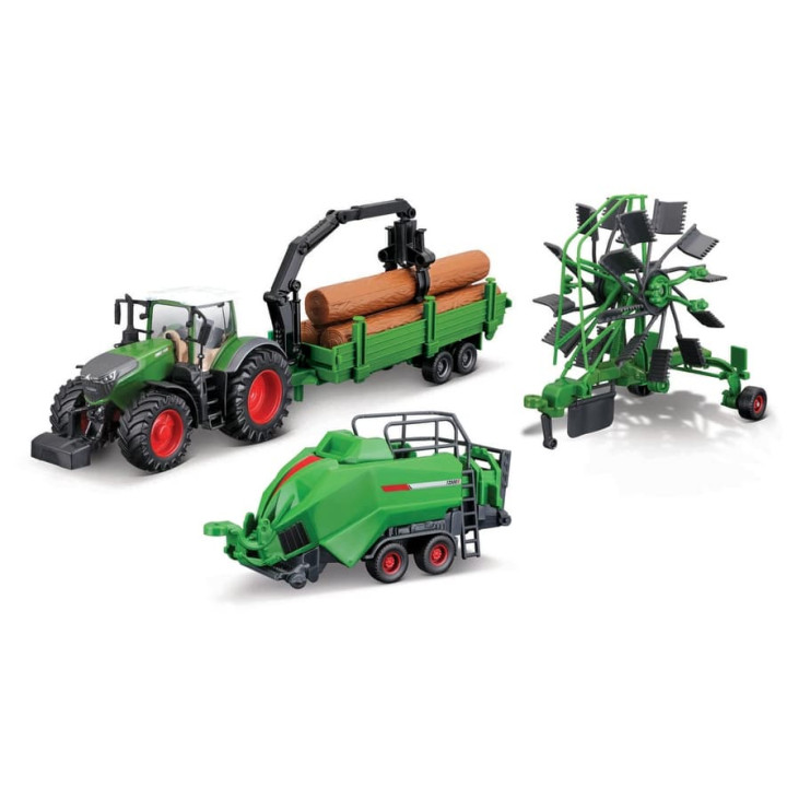 Bburago - FARMLAND, Set FENDT 1050 VARIO se třemi přívěsy, 10 cm