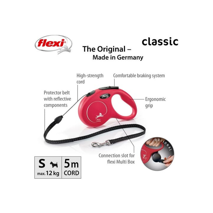 Flexi Vodítko Classic S lanko 5m červené