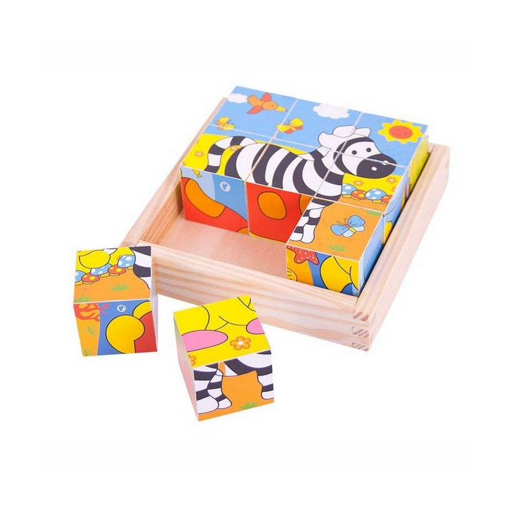 Bigjigs Toys Obrázkové kostky kubusy Safari 9 kostek