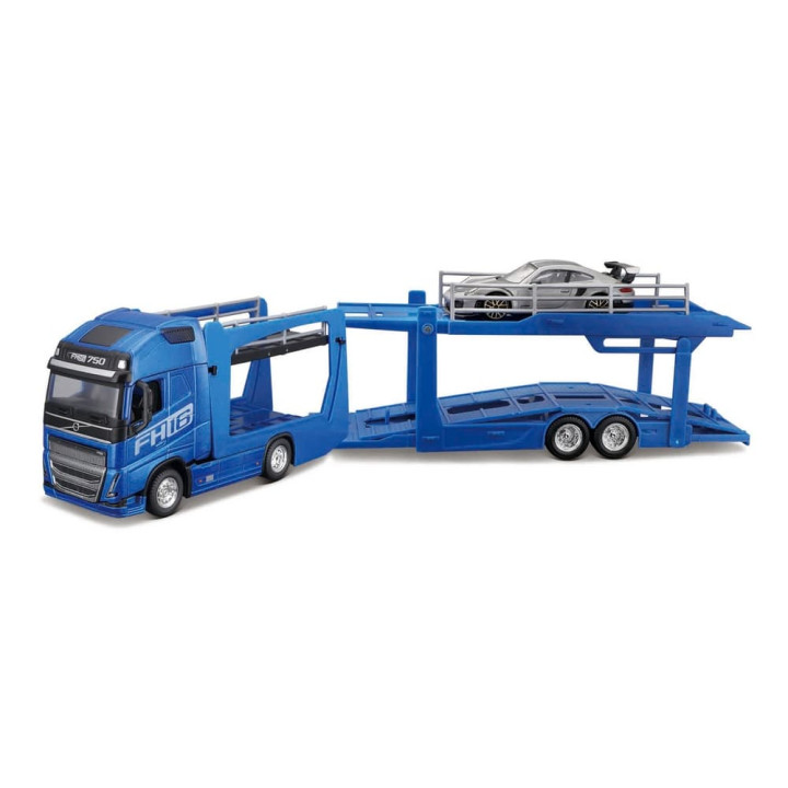 Bburago - STREET FIRE, Kamion s návěsem Multicar Carrier Volvo FH16 + Porsche 911 GT2 RS, 1:43