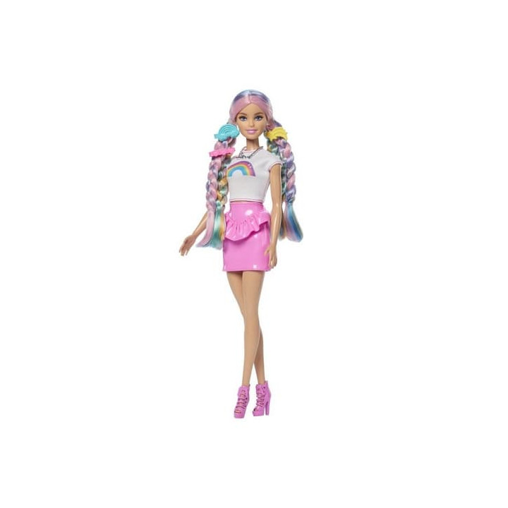Barbie panenka duhové vlasy s třpytivým stylingem