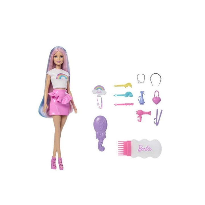 Barbie panenka duhové vlasy s třpytivým stylingem