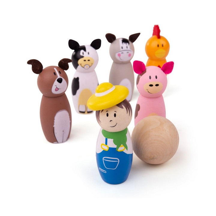 Bigjigs Toys Dřevěné kuželky farma
