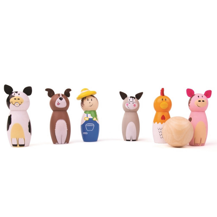 Bigjigs Toys Dřevěné kuželky farma