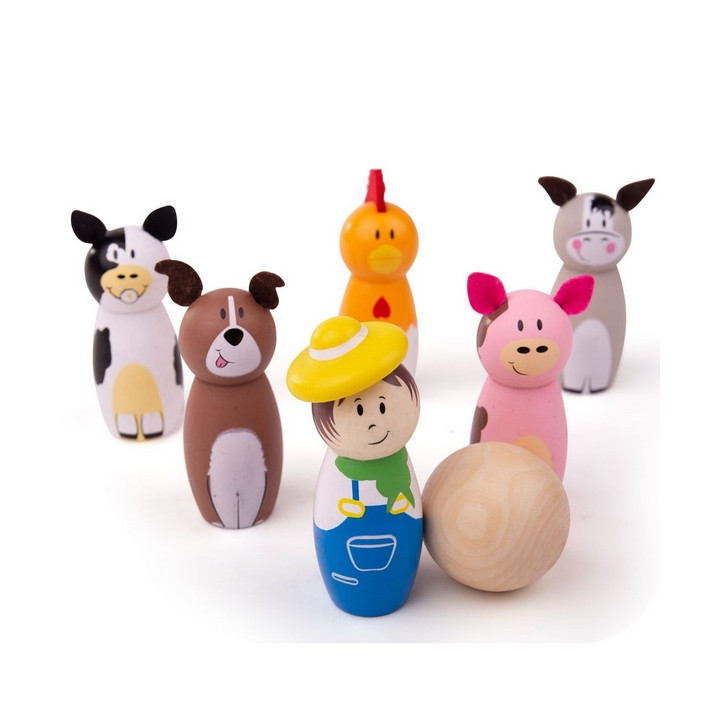 Bigjigs Toys Dřevěné kuželky farma