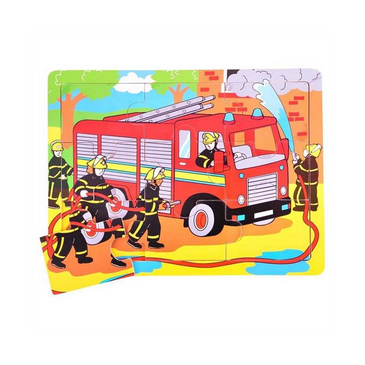 Bigjigs Toys Dřevěné puzzle hasiči 9 dílků