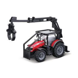 Bburago - FARMLAND, Lesní traktor se 3 kládami Traktor Massey Ferguson 8740S, 10 cm