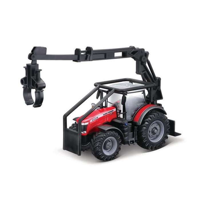 Bburago - FARMLAND, Lesní traktor se 3 kládami Traktor Massey Ferguson 8740S, 10 cm