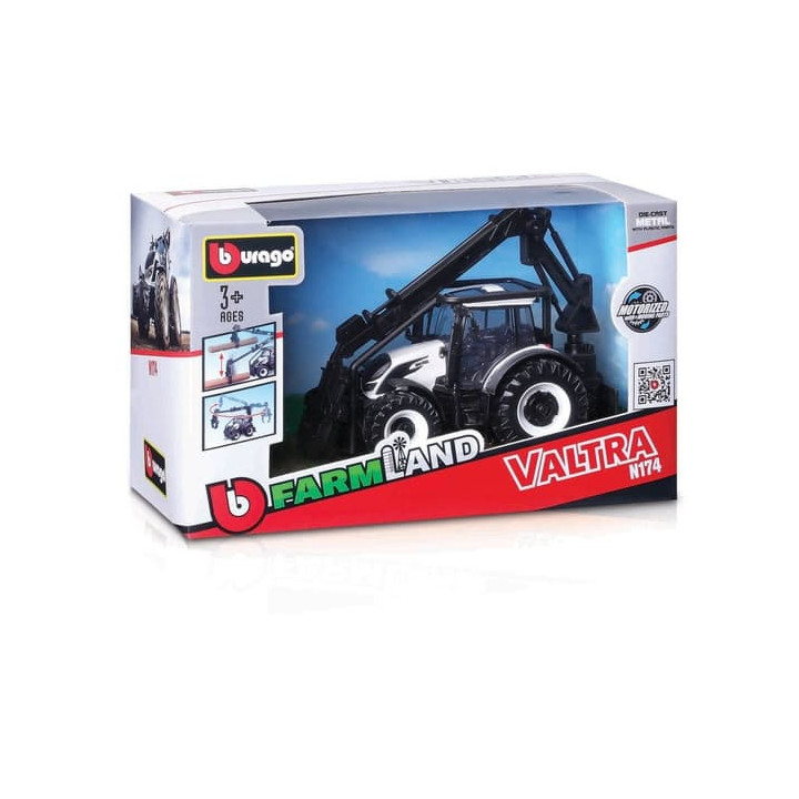 Bburago - FARMLAND, Lesní traktor se 3 kládami Traktor Valtra N174, 10 cm