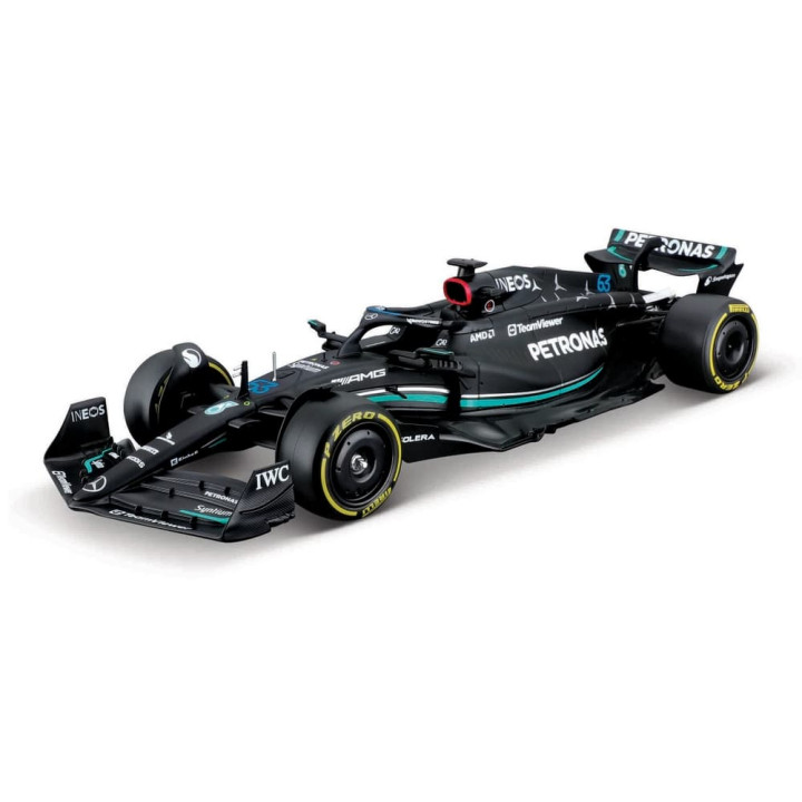 Bburago - RACE Formule F1 s figurkou jezdce, Mercedes-AMG W14 E Performance (2023)  63 Russell, 1:24